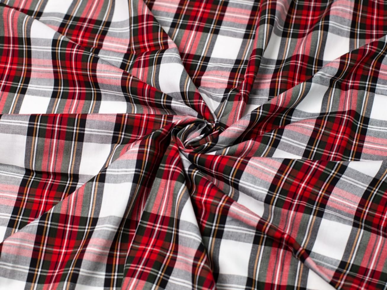 Minerva Red Crafts Cotton Poplin Tartan Dress Fabric & White - Per Metre