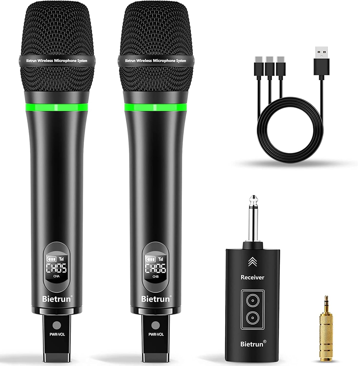 Bietrun UHF wiederaufladbar drahtlos Karaoke Mikrofon 50m kabellos Funkmikrofon 6