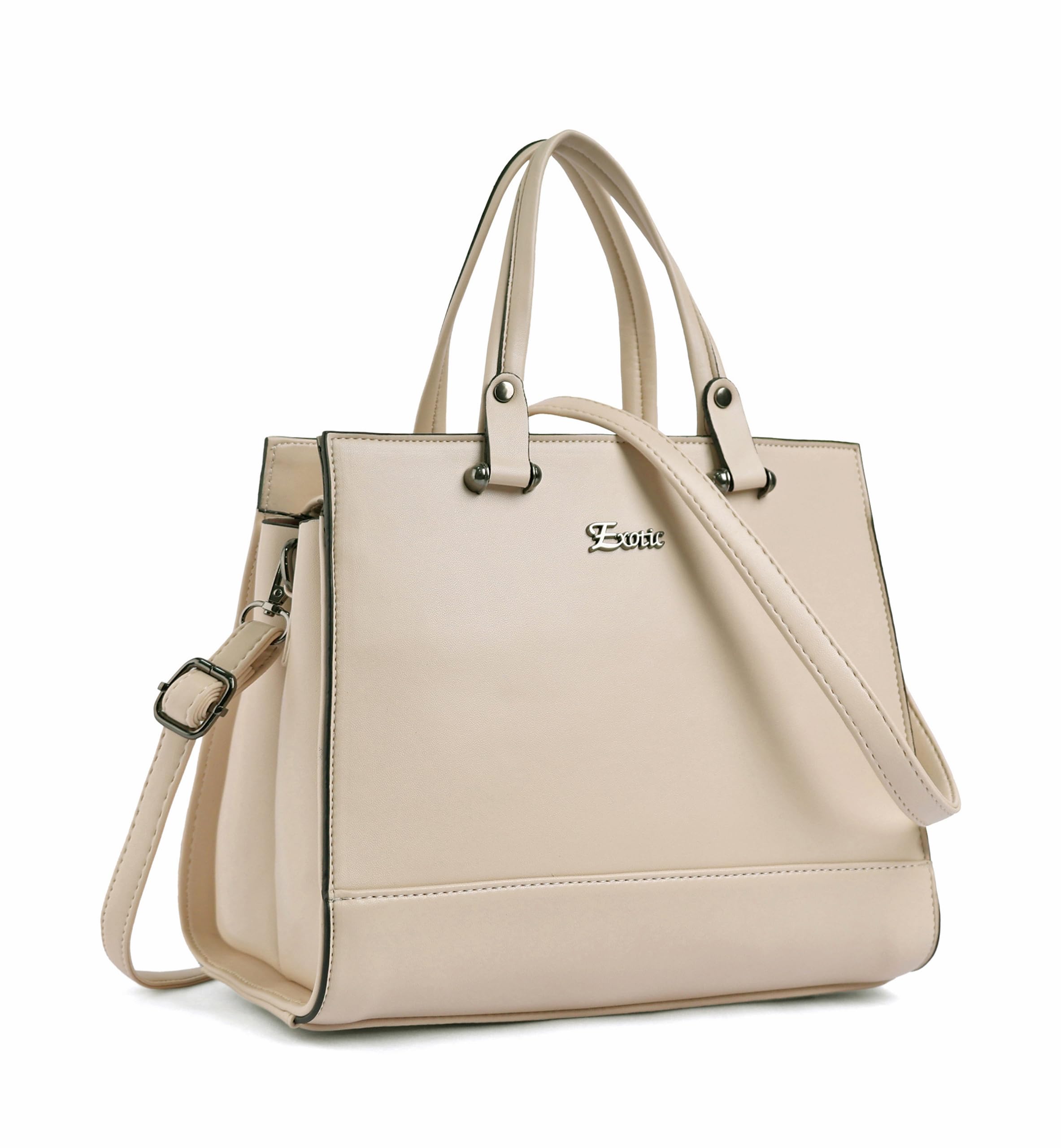 EXOTIC Feminina - Bolso de mano sólido con asa superior (negro), Blanco roto, L