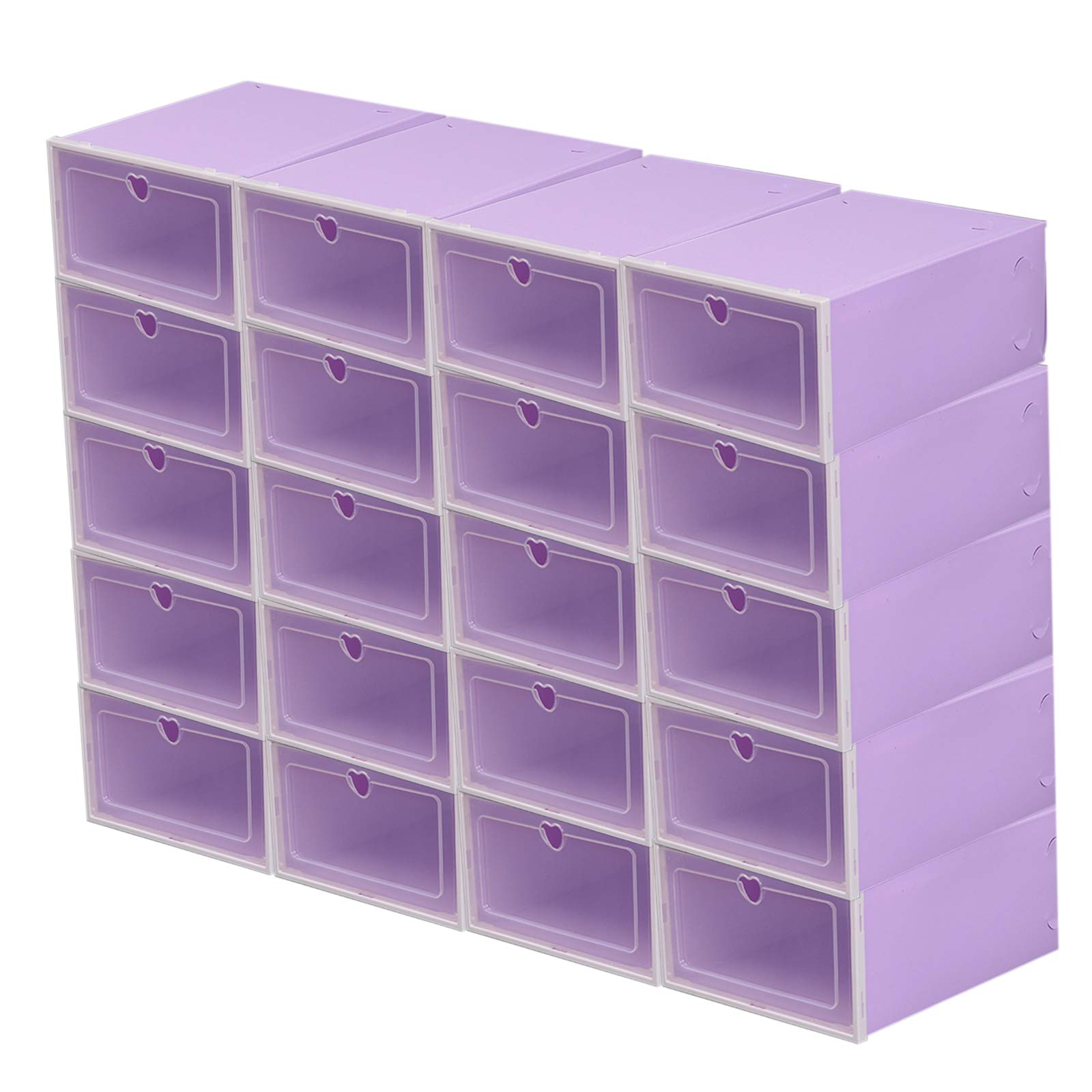 Scatole per scarpe impilabili, 20 pezzi, in plastica, con coperchio, organizer per scarpe fino a 33 x 23 x 14 cm (tipo 4: viola)
