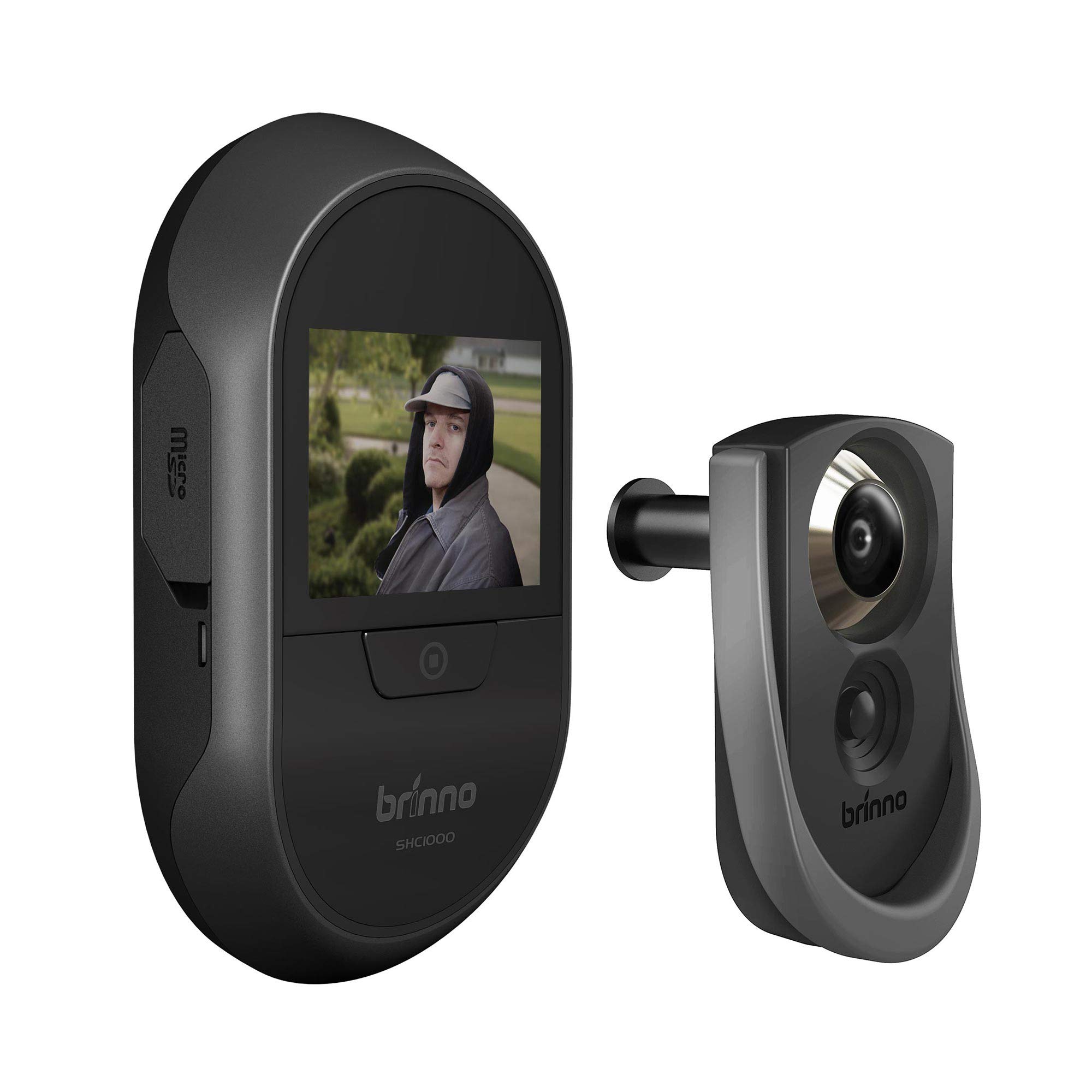 BrinnoCamera Silver Peephole SHC1000 Easy Install Large LCD Screen Motion Detection Knocking Sensor Black – 14mm Size