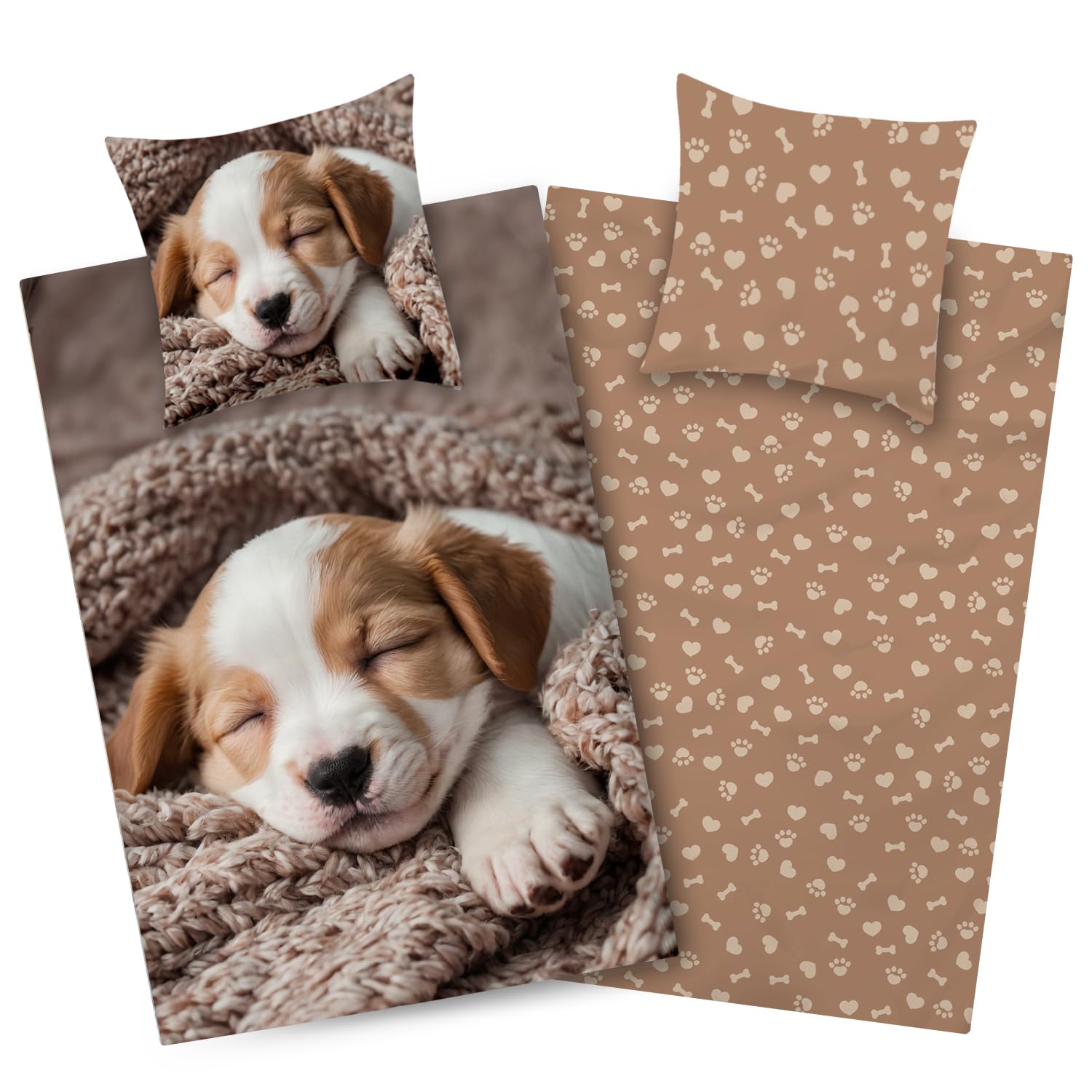 Aminata kids Bettwäsche 135x200 Hunde-Motiv Mädchen 100% Baumwolle