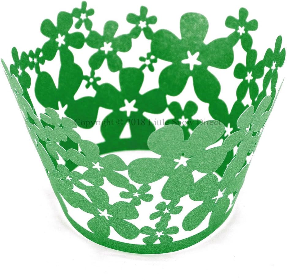 Little Snow Direct 20pcs Lace Flower Cupcake Wrapper Laser Cut Wraps Cases Wedding Birthday Party - Green