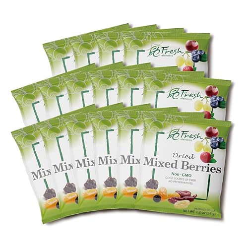 Fresh Elements Bayas mixtas secas, paquete de 1.2 onzas, comida para cena, sin conservantes, sin gluten y sin OMG, bocadillos de viaje (paquete de