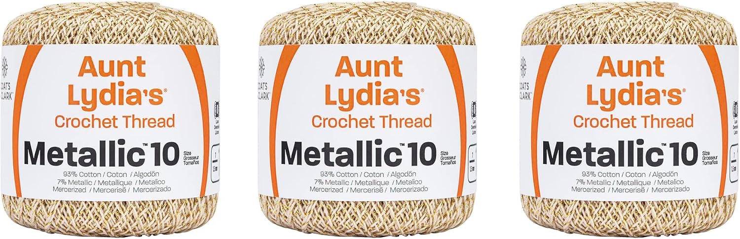 Aunt Lydia Metallic Natural/Gold Yarn - 3 Pack of 100y/91m - Mixed Materials - 10-100 Yards - Knitting/Crochet