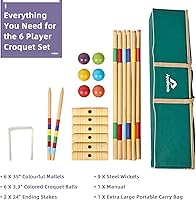 Vista 9 de ApudArmis Juego de croquet para seis jugadores de 35 pulgadas con mazos de madera de pino de alta calidad, bola de colores, mechones, estacas