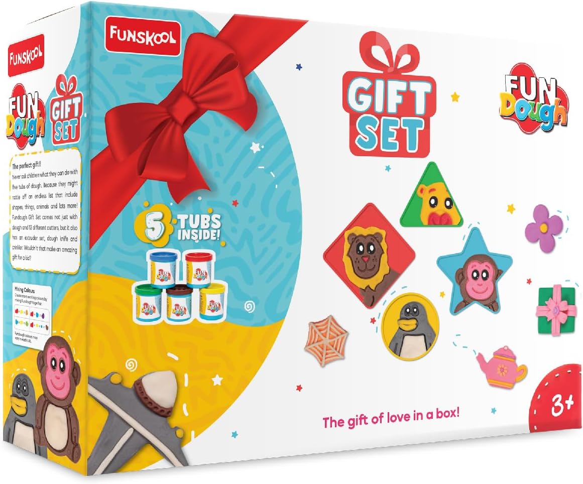 Fundough Funskool Gift Set, Play Set for Kid, 5 Colorful Dough Tubs of 50g Each (250g Total), Learning, Fun & Engaging Activity, Multicolour, Gift Set for Kids, Age 3+ Years