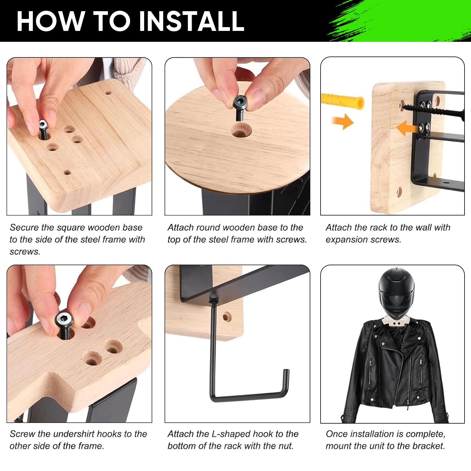 Porta Casco Moto da Parete,Appendiabiti espandibile,Gilet tattico porta casco,Organizzatore da Parete Multifunzionale per Gli Accessori di Biciclette e Moto,(con viti di espansione)
