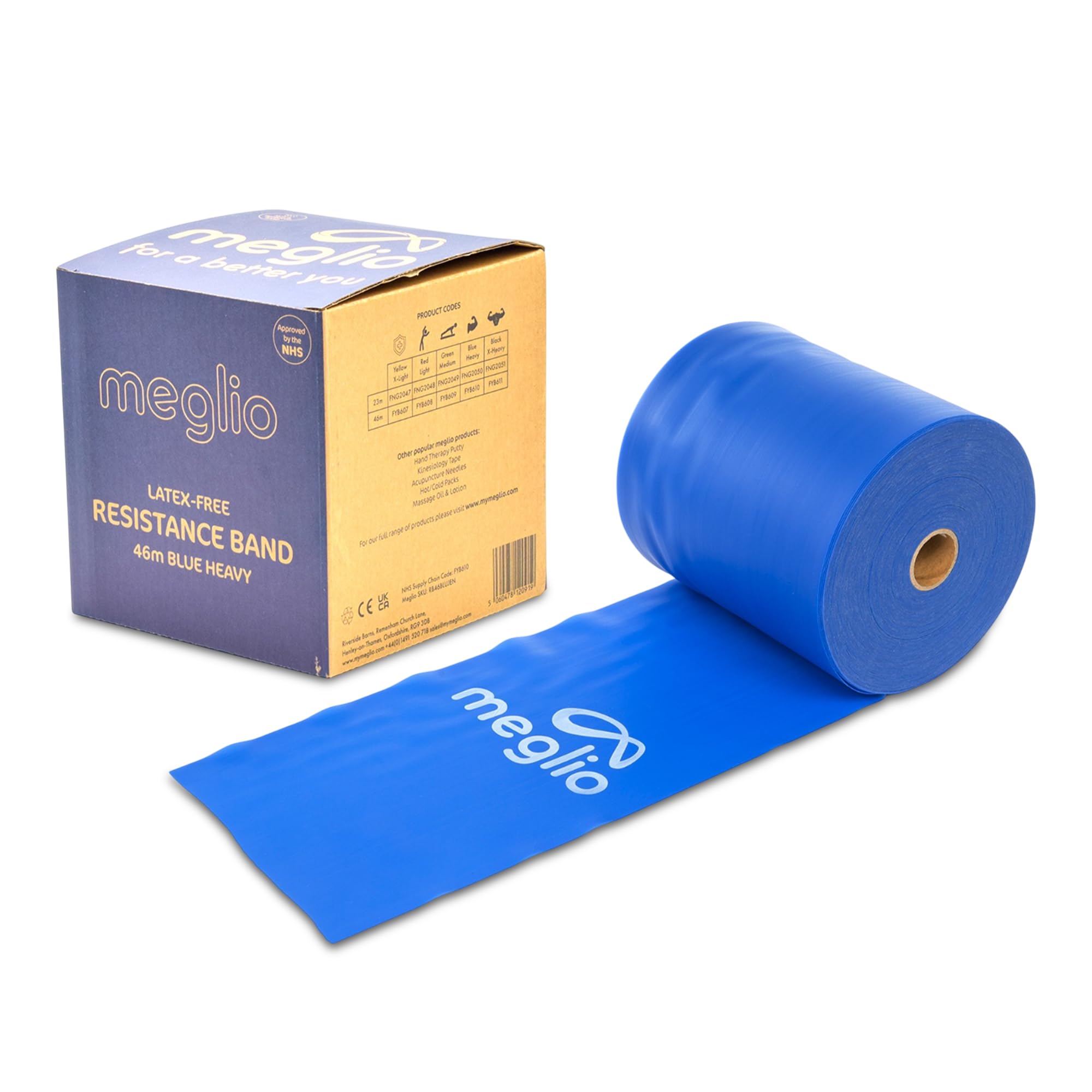 Meglio Rollo de Banda Elástica – Banda de Resistencia sin Látex para Fisioterapia, Pilates, Fuerza y Rehabilitación, Disponible en 5 Resistencias y 2 Longitudes (23m/46m)