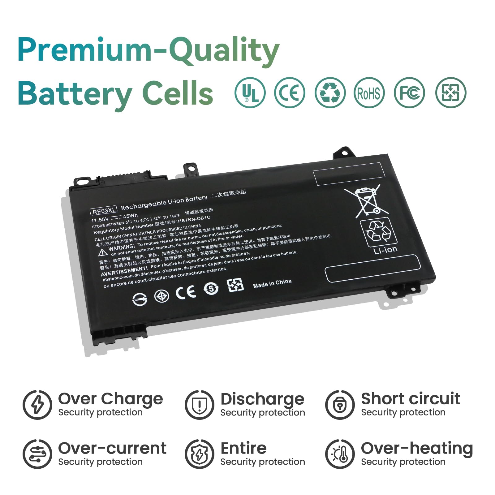 RE03XL RF03XL Battery for HP ProBook 430 440 450 445 455R 455R G6, ProBook 430 440 445 450 455 G7 REO3XL RE03045XL-PL L32656-005 L330 2407 AC1 L32407-2B1 L32407-2C1 HSTNN-OB1C HSTNN-0B1C HSTNN-DB9A