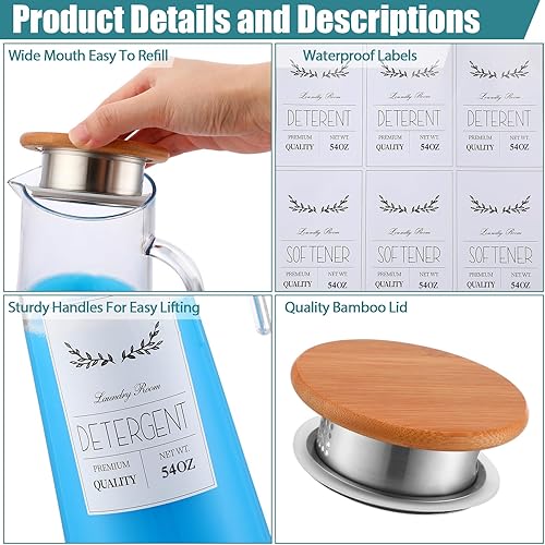 Miniatura 3 de Hushee Dispensador de detergente acrílico para ropa de 54 onzas con asas de tapa, dispensador de jabón para lavandería, recipientes líquidos para