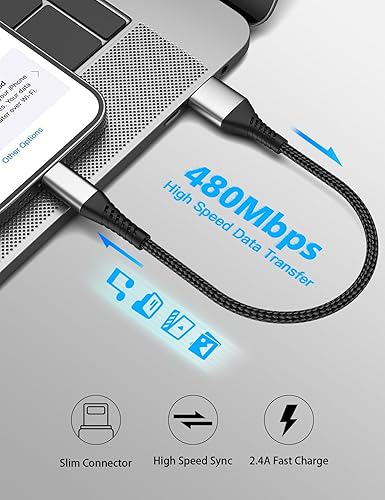Miniatura 6 de Cable corto de carga para iPhone de 6 pulgadas, 0.5 pies, paquete de 3 cables USB A a Lightning para estaciones de carga rápida, certificado MFi,