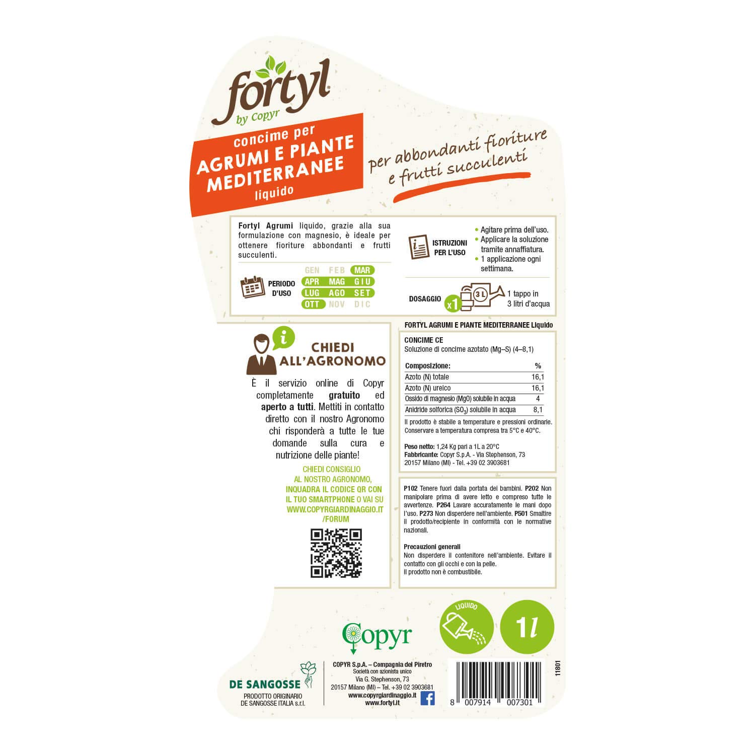 Concime Liquido Fortyl Agrumi Copyr - Con Alghe E Microelementi Per Frutti Abbondanti, NPK 7,5-5-7 - Foto 2