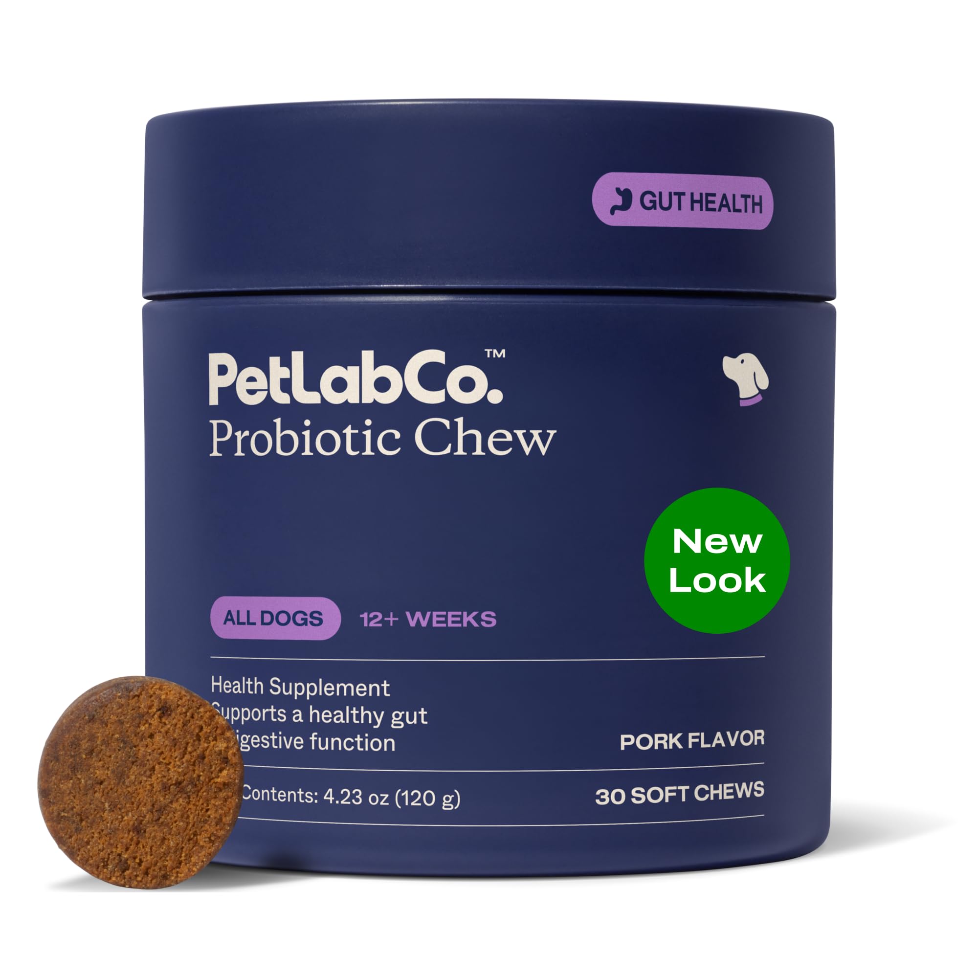 PetLab Co. Probiotics for Dogs, Support Gut Health, Occasional Diarrhea, Digestive Health & Seasonal Allergies - Pork Flavor - 30 Soft Chews - Packaging May Vary