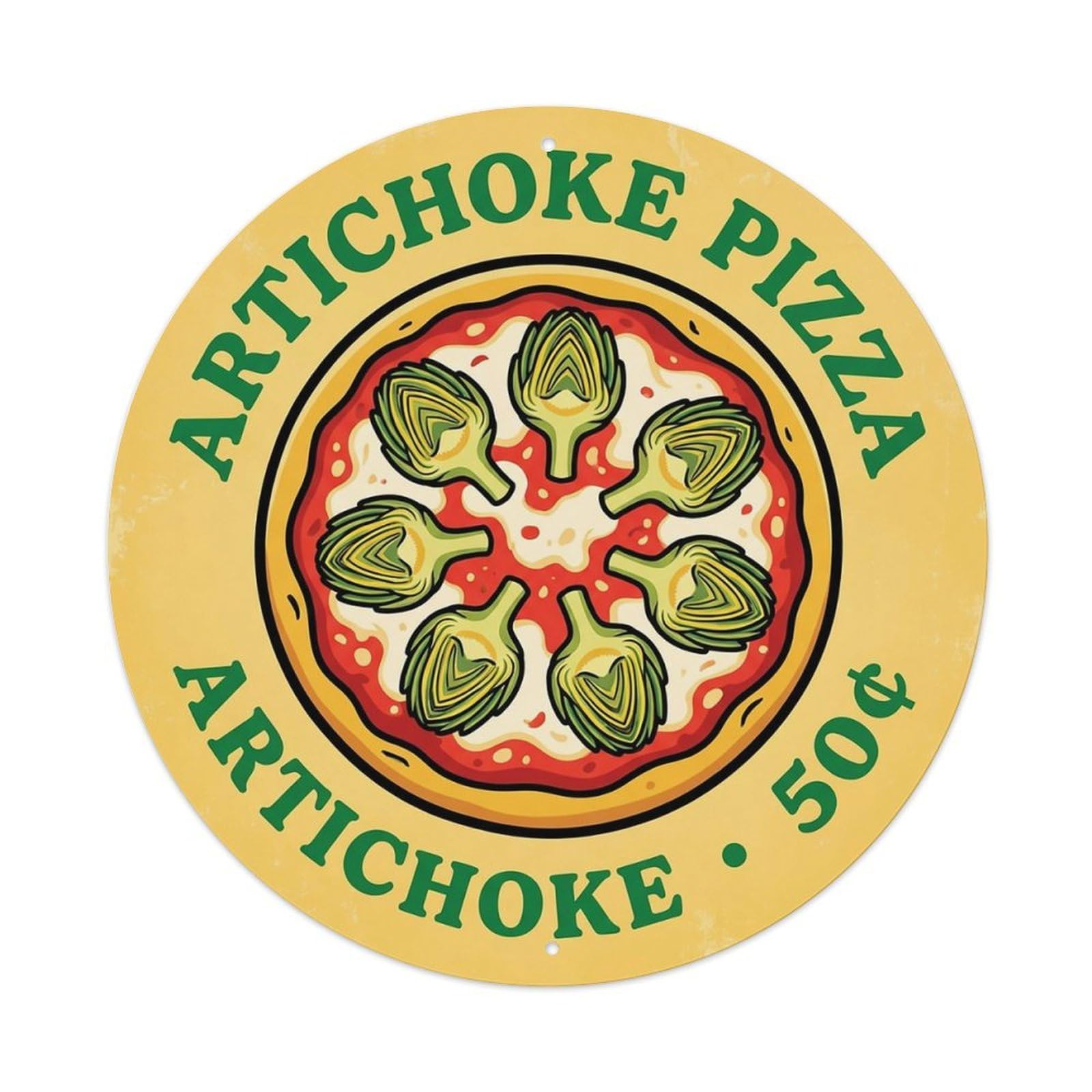 Huiyhb 8X8inch(20X20cm) Vintage Pizza Slice Italian Traditional Cuisine Artichoke Metal Tin Sign