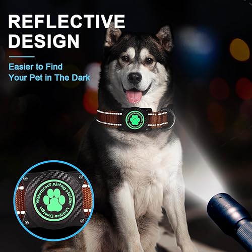 Miniatura 10 de OKVSKO Airtag - Collar para perro, collar de nailon con soporte impermeable para AirTag, collar luminoso reflectante ajustable para mascotas para