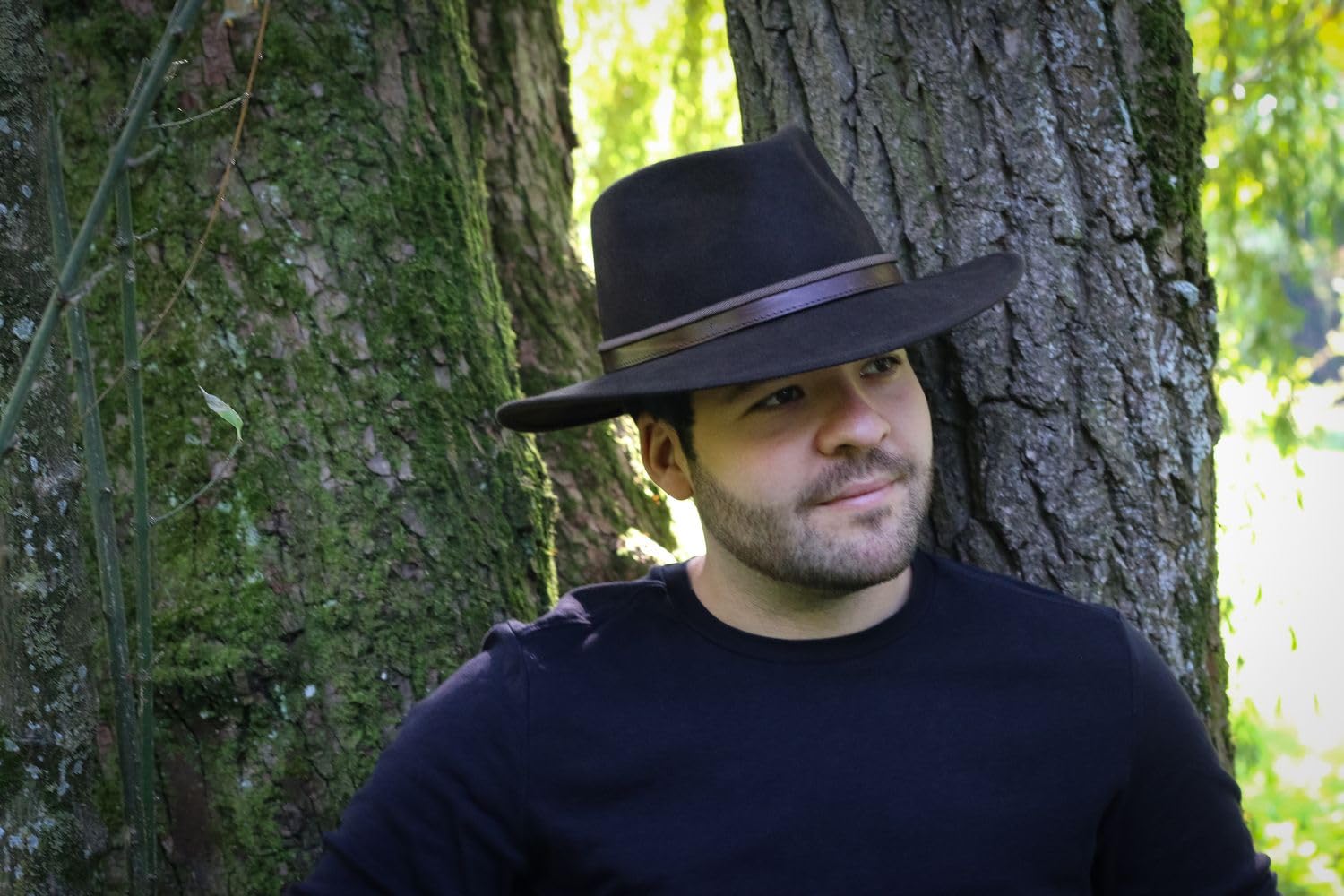 Breiter Sombrero Fedora Enrollable Trekking 100% Lana de Fieltro, Impermeable y Flexible, Ribete de Piel Cuero, Unisex (Color y Talla Elegir)