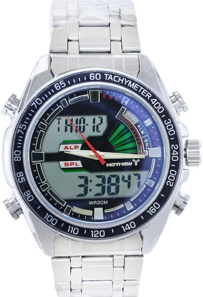 Luxury Mens Waterproof Luminous Dula Time Digital LED Quartz Outdoor Sports Military Silver Clock Steel Watch