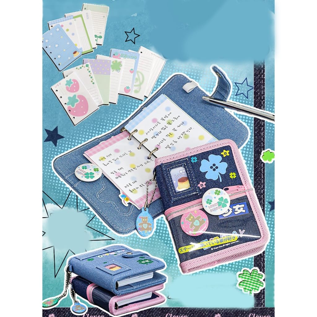 ffgguuiic Retro Notebook Scrapbook Journal Notepads Small Notebook Sweet Clovers Notebook Colorful Page Binder Notebook for School
