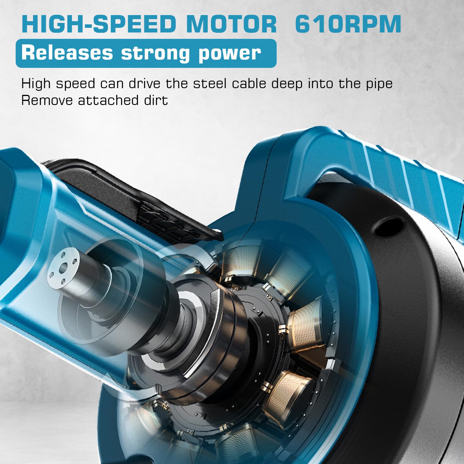 Furet Déboucheur de Canalisations, Furet Flectrique Compatible avec Makita 18 V Batterie, Arbre Flexible de 9mm 7,6m Tarière de Vidange Adapté au Diamètre du Tuyau de 16-85mm Tuyaux de Dragage