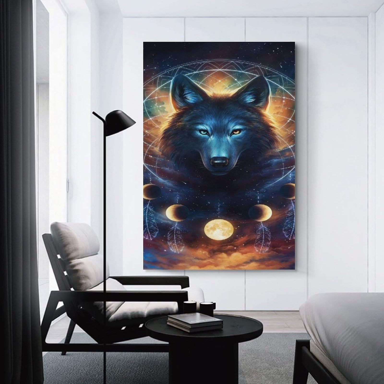 Junmoney Wolf Dreamcatcher Art Print Decorative Wall Artwork 24x36inch(60x90cm), for Front Hall, Corridor Or Welcome Spaces, Decorative Wall Art for Narrow Spaces