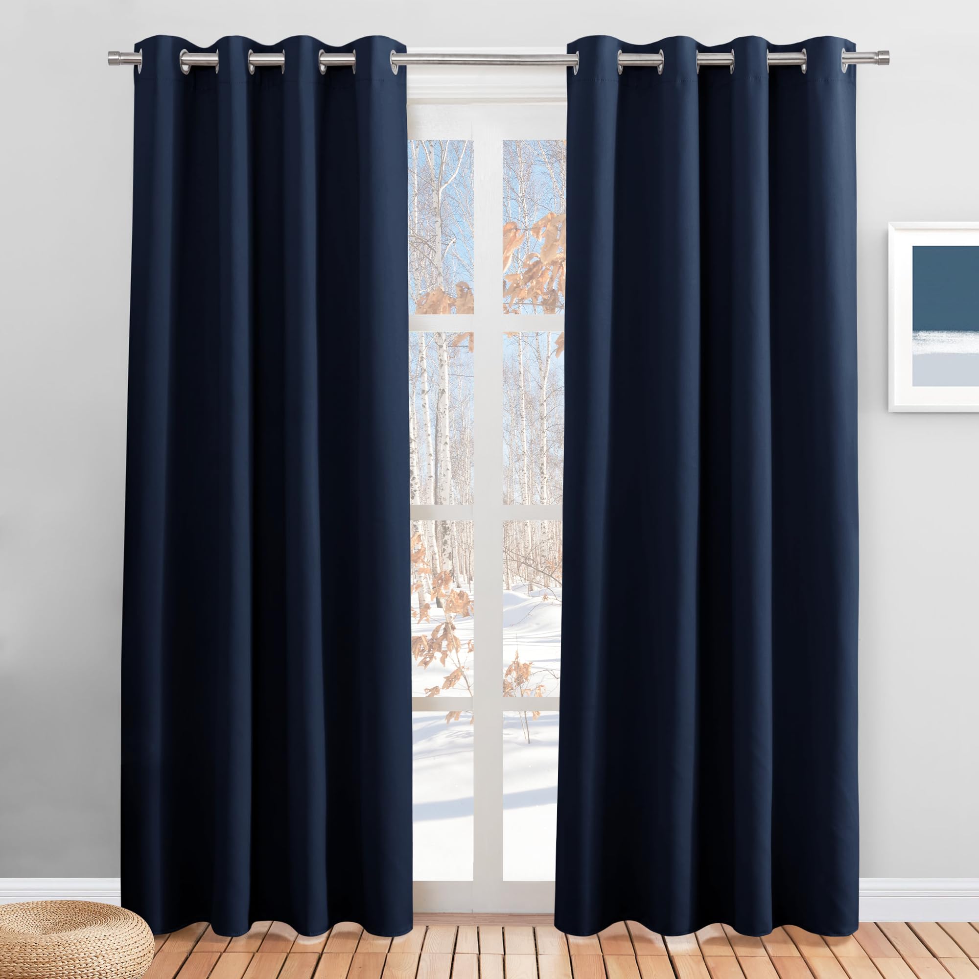 PONY DANCE Tenda Oscurante con Anelli Tende Camera da Letto Termiche Isolanti per Interni Moderne Curtains per Soggiorno Salotto 2 Pezzi L 140 x A 220 cm, Blu Scuro
