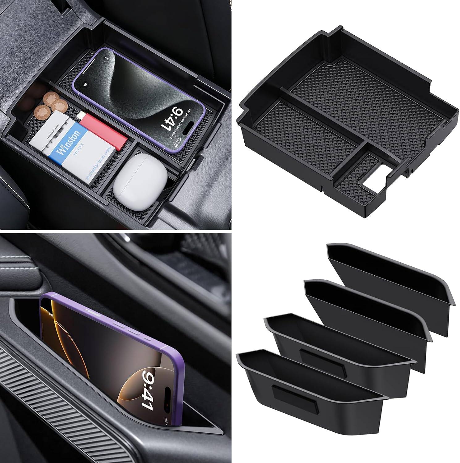 YPHUIKI 5PCS Center Console Organizer Handle Storage For Ford Bronco 2025 2026 Accessories, Phone Holder Front and Rear Door Grab Handle Pocket Storage Box Tray (Not for 2-Door & Bronco Sport)