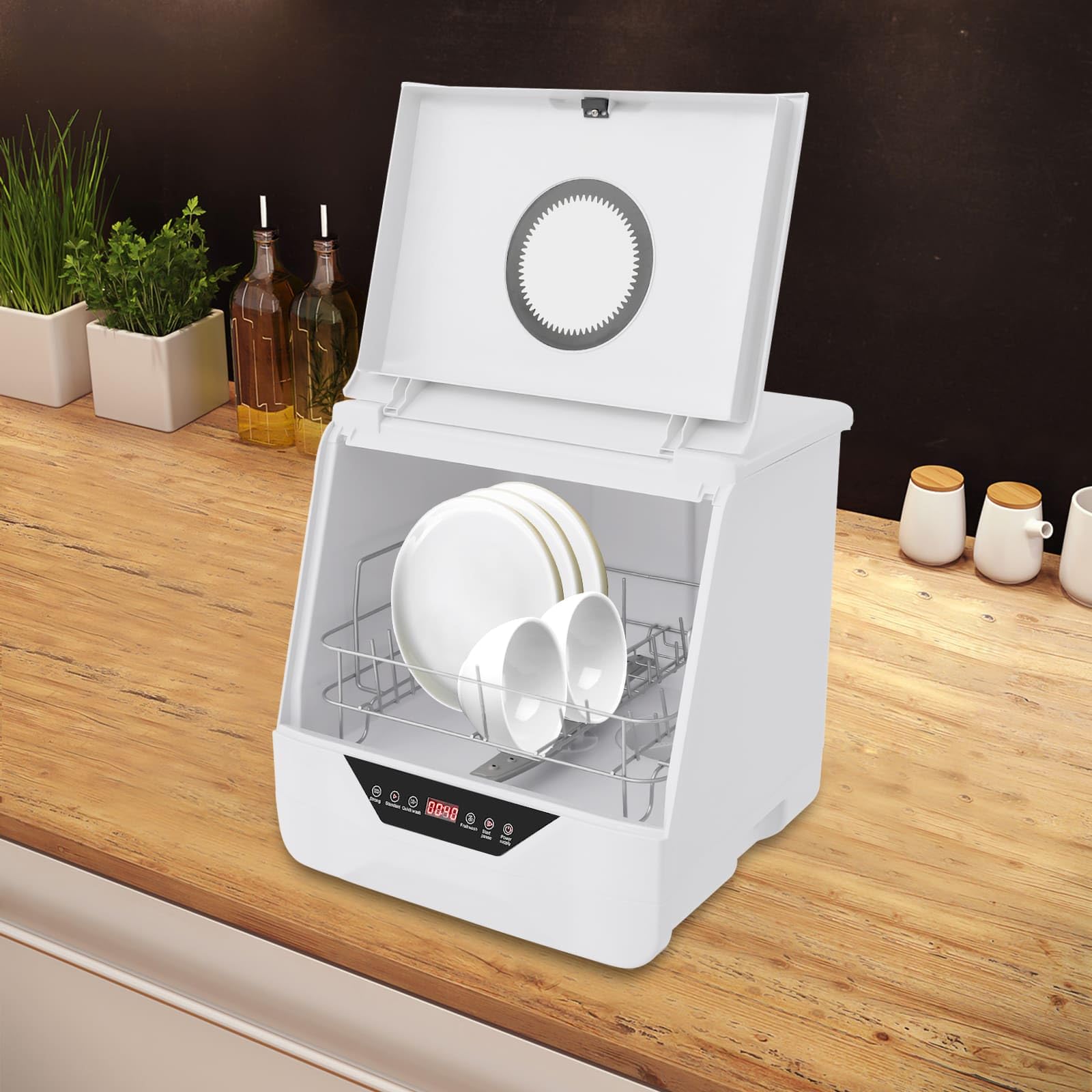 Mini Lavastoviglie da Tavolo, Pulizia Profondo a 360°, 4 Programmi (Intensivo/Standard/Veloce/Frutta), Per Piccole Case/Appartamenti/Roulotte 2-5 Persone