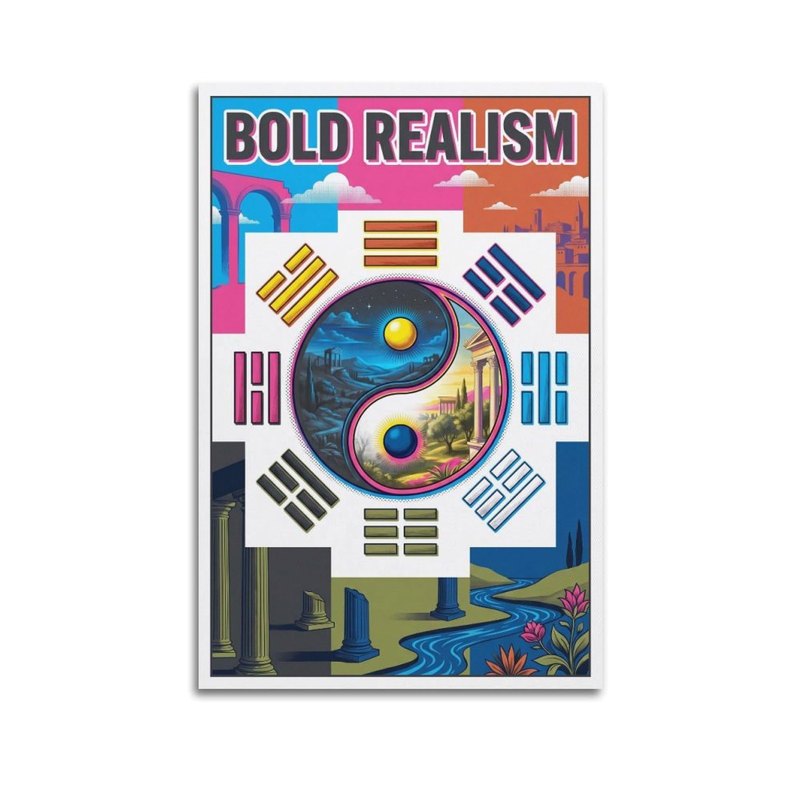 OKNGB China Tai Chi Yin Yang Bagua Healing Meditation Poster Decorative Painting Canvas Art Picture 20x30inch(50x75cm)