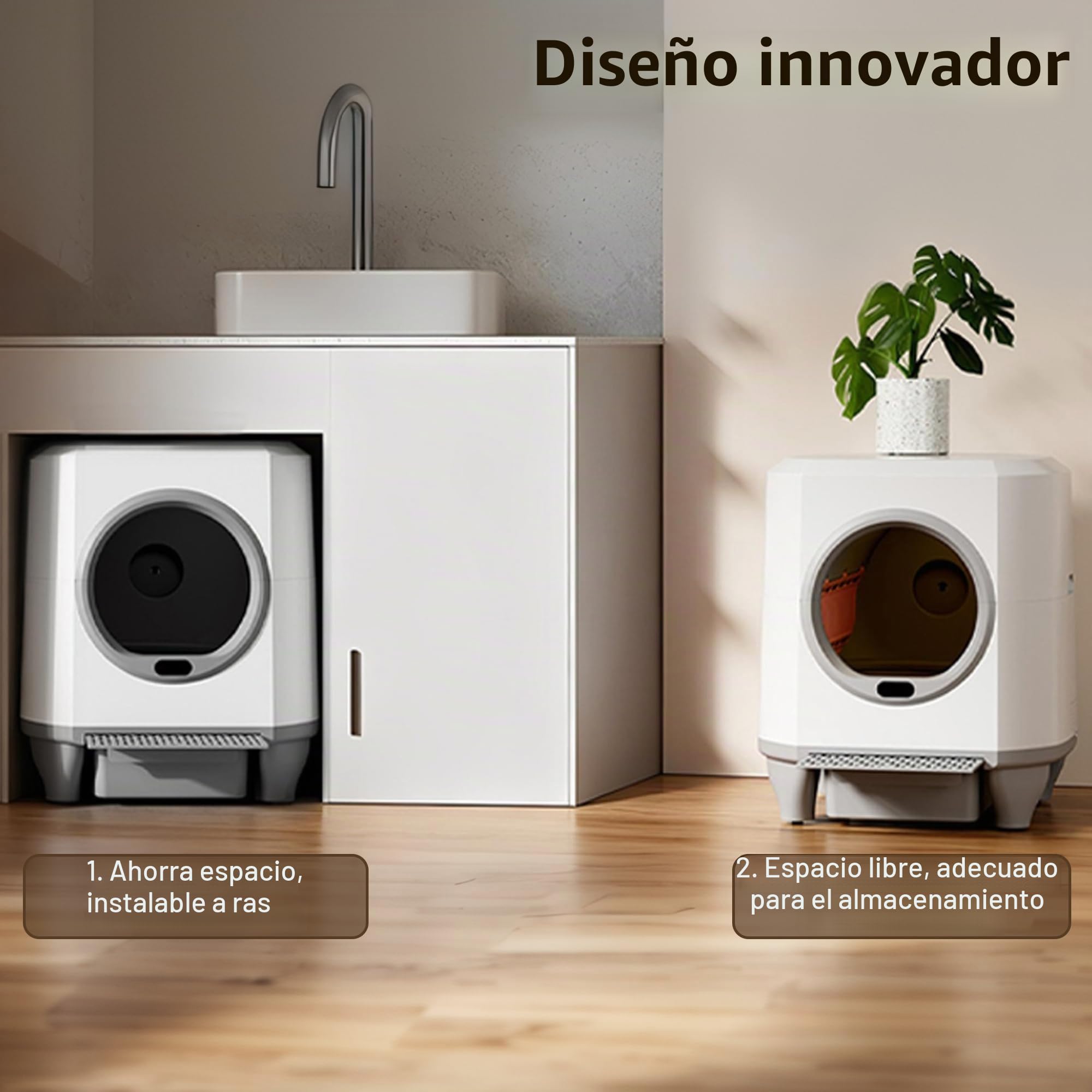 Arenero Gatos Autolimpiable, Caixa de Areia para Gatos Automatico, Estante Superior para Almacenamiento, Protección de Seguridad, App Control, Capacidad Grande de 80 litros, para Gatos Grandes