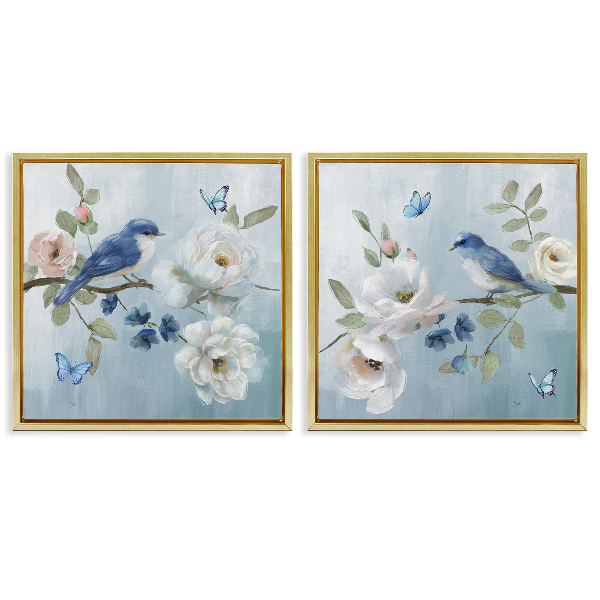 Stupell Industries 'Nature's Tranquility Florals', 2pc Floating Frame Art Set 2, Gold, 18 x 18 Inches, Easy to Hang and Sturdy, Made in USA, by Nan