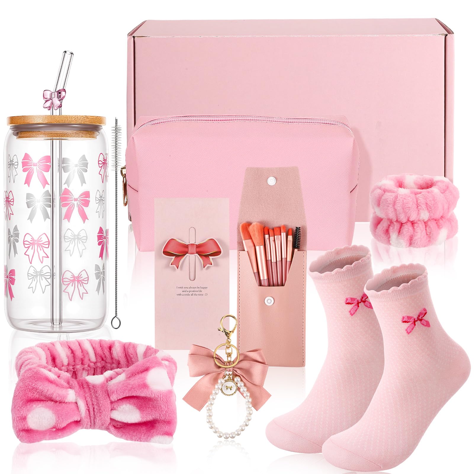saerryor Pink Birthday Gifts with Bow Glass Cup for Girls
