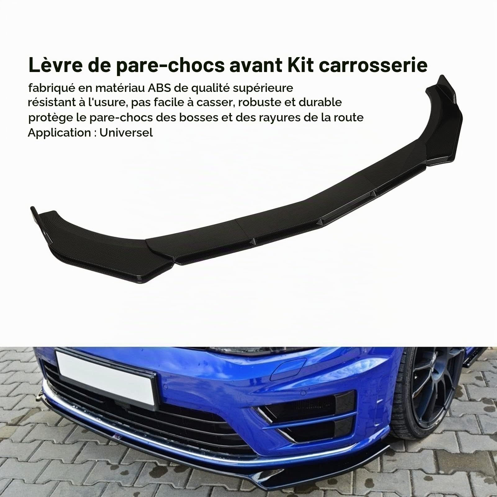 Lèvre de Kit de Carrosserie de Pare-chocs Avant, 5 Pièces Séparateur de Becquet de Pare-chocs Avant 110 à 140mm Kit de Carrosserie de Lèvre de Voiture Universel pour (fibre