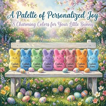 Personalised Easter Bunny Decoration with Name & Year, Custom Peeps Plush Soft Decoration, Soft Bunny Rabbit Plush, Basket Filler Gift, Easter Decorative Gift, 3 Sizes
