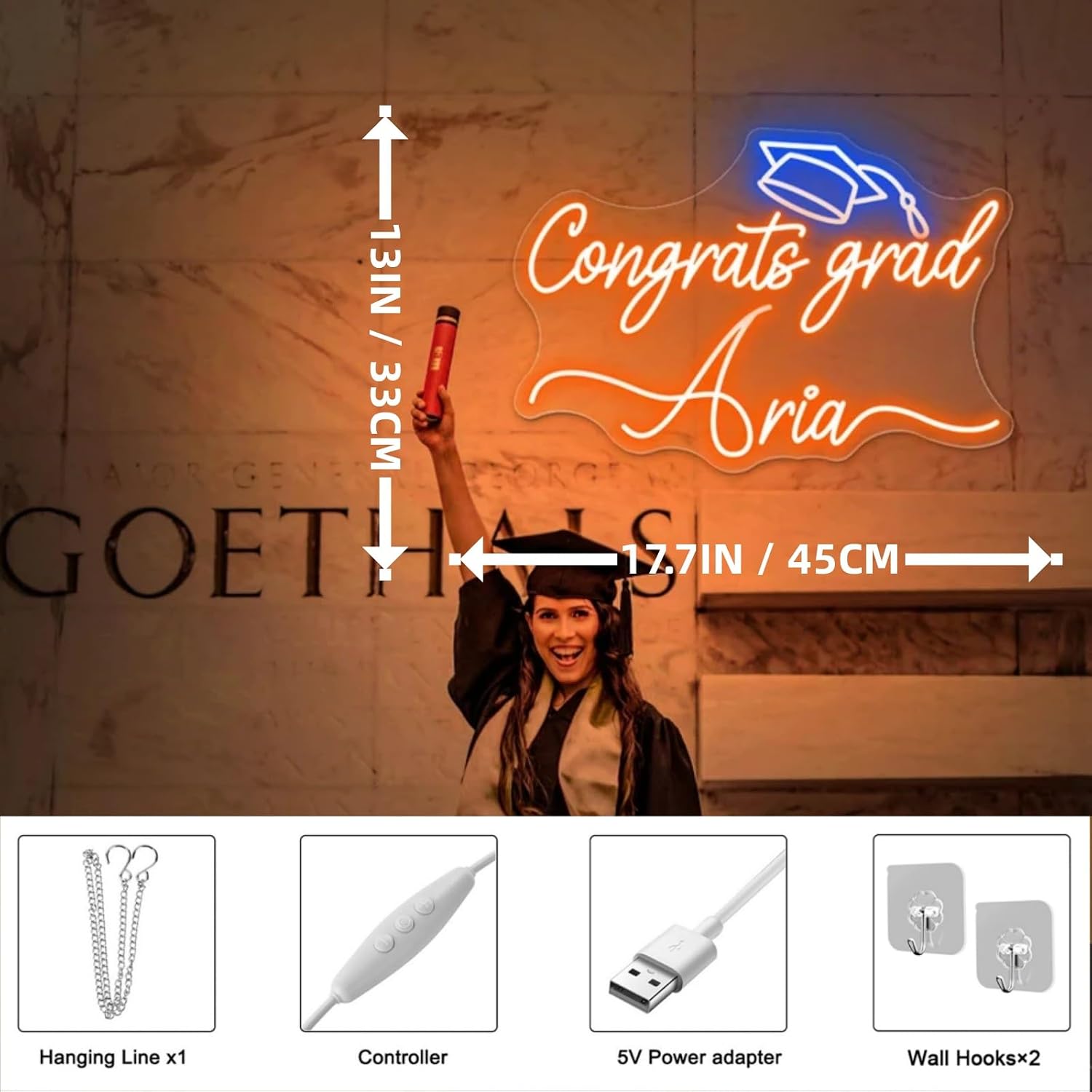 Custom Name Congrats Grad Neon Sign Personalized Congratulations Grad Party Decor Sign Light Wall Decor Backdrop Graduation Decorations 2025, Class Room Event Party Backdrop Decoration