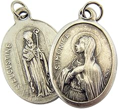 WJH Silver Toned Base Saint Monica with St Augustine Medal Pendant, 1 Inch