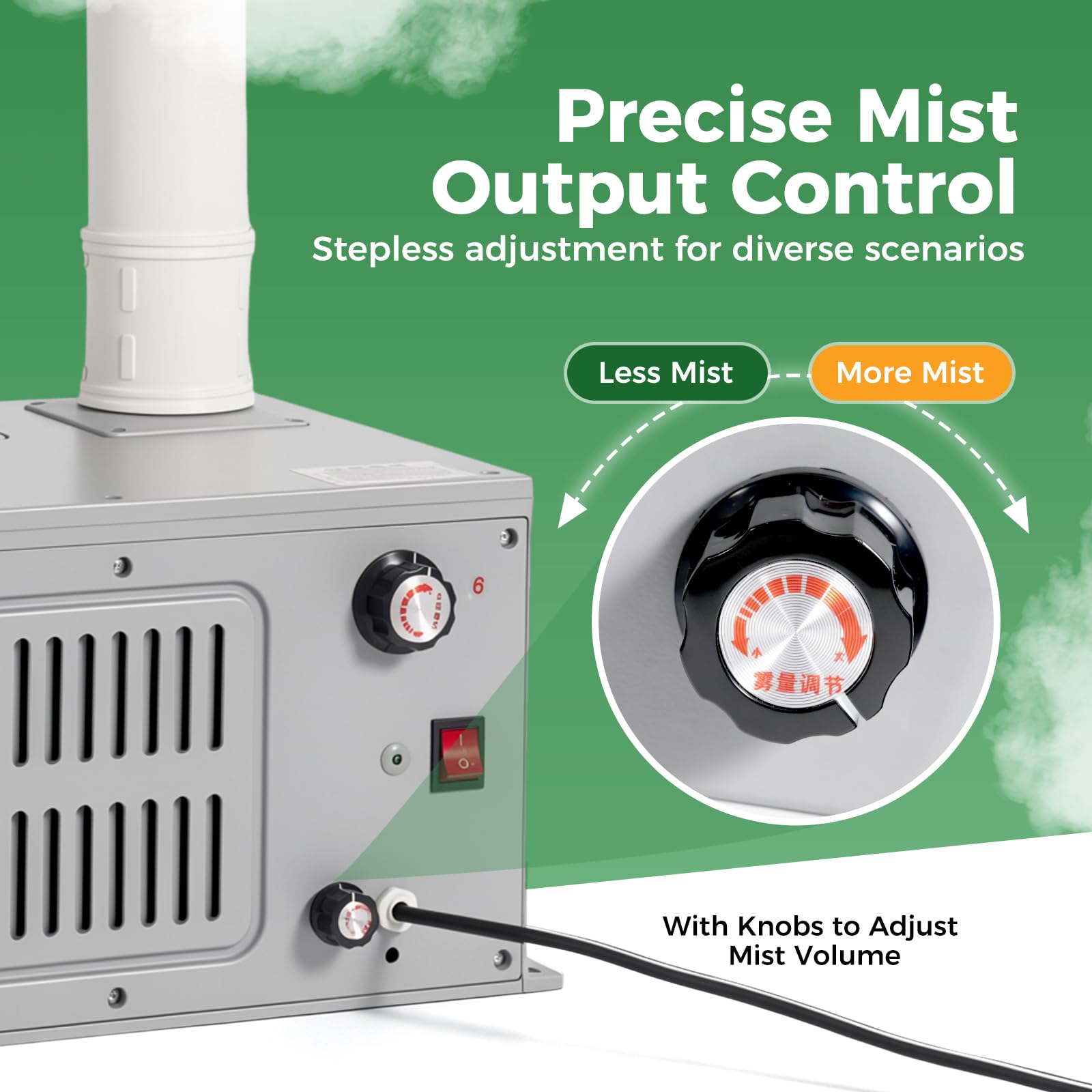 Generatore di nebbia a ultrasuoni, umidificatore industriale, volume di nebulizzazione regolabile, macchina a ultrasuoni con filtro, tubo in PVC per funghi, serra