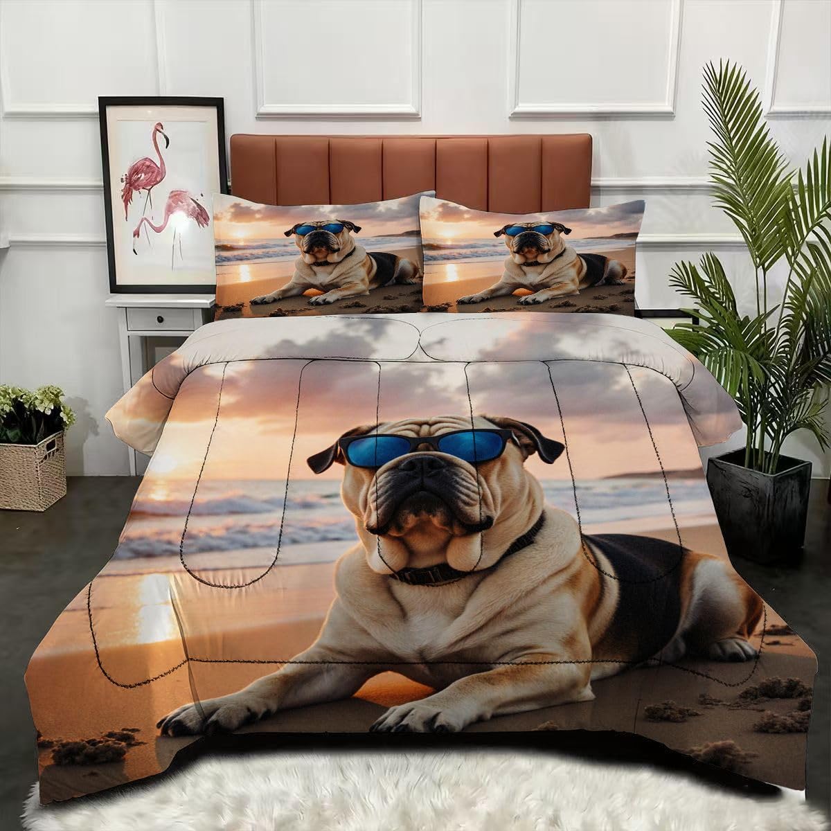 Couette 160x200 cm Chien 4 saisons légère et chaude avec 2 taies d'oreiller