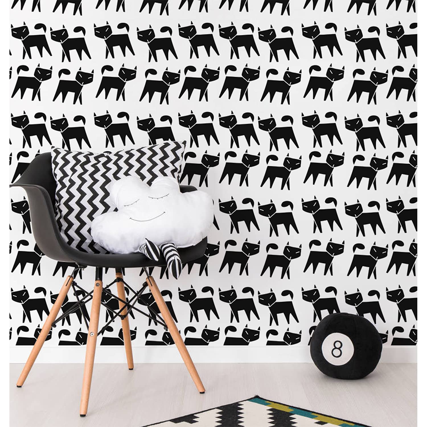 Papier peint intissé lavable motif chat géométrique pour relooker meuble de cuisine