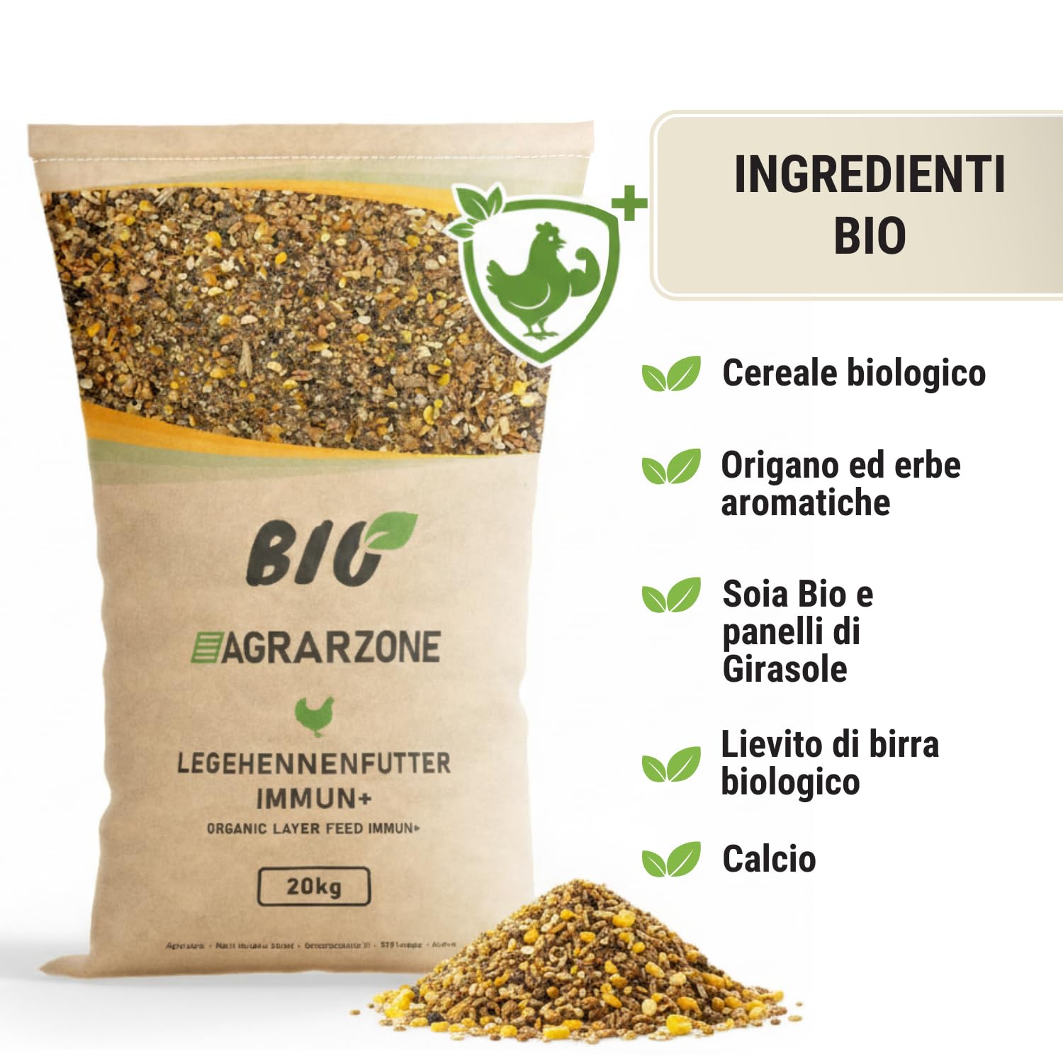 Agrarzone BIO Mangime per Galline Ovaiole Immun+ 20 kg - Protezione Naturale Acari & Parassiti - Sistema Immunitario Forte - Premium Austria Senza OGM