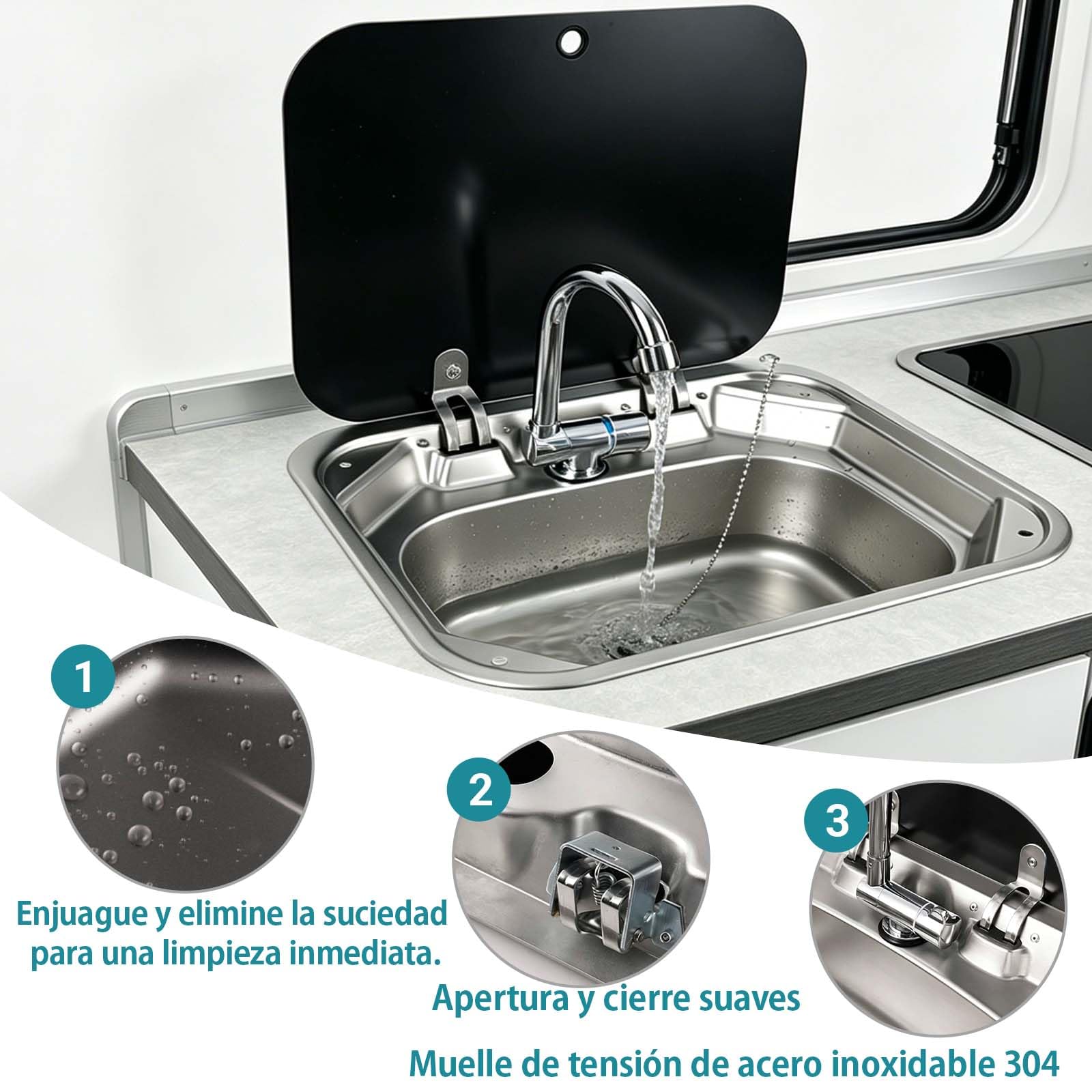 fregadero de cocina para caravana, Fregadero portátil para Camping, kit de lavabo de mano de un solo tazón para remolques de caravana, caravanas y caravanas.
