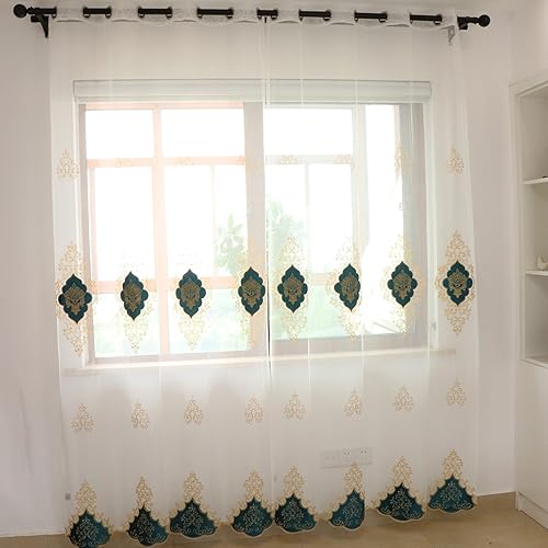 Miniatura 8 de SLOW SOUL 2 paneles de cortinas europeas de lujo de terciopelo bordado de tul para sala de estar, cocina, dormitorio, cortina transparente con
