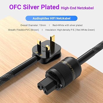 Tertullus Audiophile Power Cable Hifi Power Cable Ofc Power Cord Male To Female Home Audio Cable For Hifi Cd Tube Amplifier (1.5m, P101)