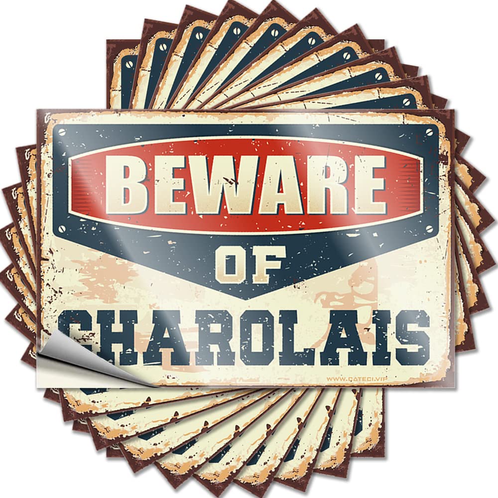 Funny Bumper Sticker Beware of Charolais Funny Sticker 10 Pcs Sticker Decals for Cars Prank Stickers(12X18CM)