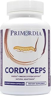 Primordia Pure Cordyceps Mushroom Supplement, 60 Capsules, Liquid State Fermentation, Cordyceps Sinensis Mushrooms, Immune Function Support, Boosts Energy & Endurance