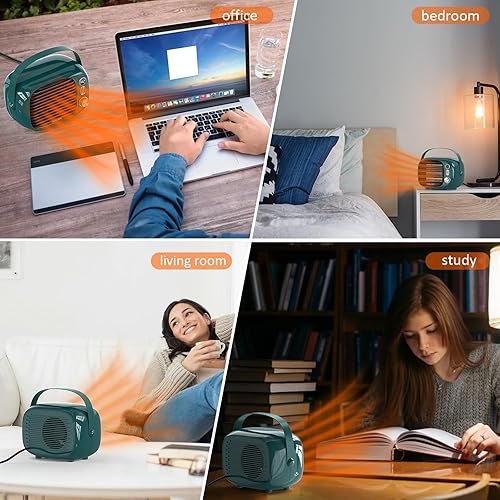 Miniatura 7 de Calentador de espacio, calentador de escritorio pequeño de 800 W500 W con control de temperatura, ventilador de calefacción de cerámica seguro y