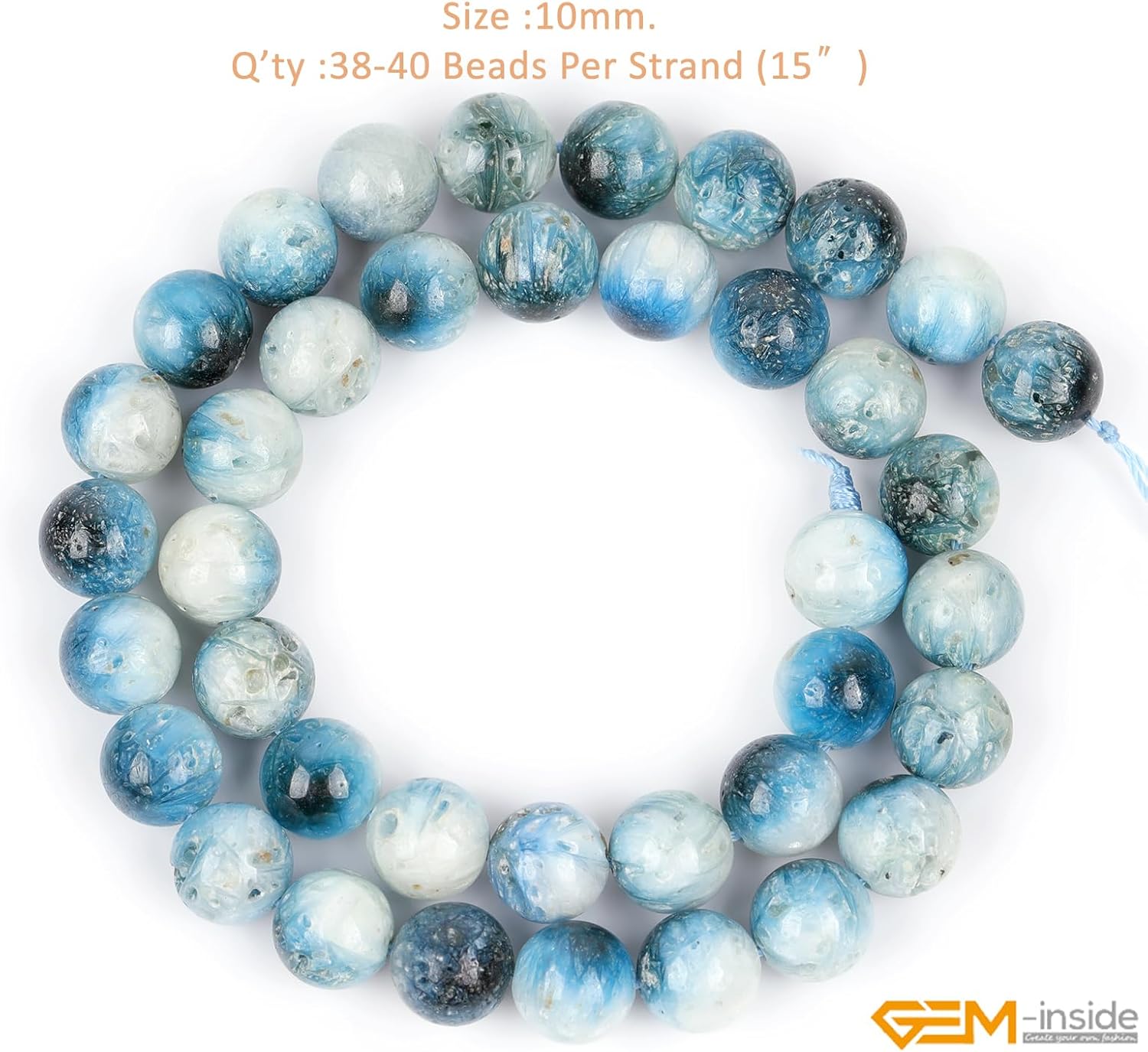 GEM-Inside 10mm Round Natural Dark Blue Ice Quartz Gemstone Semi Precious Chakras Stone Beads for Bracelet Necklace Jewelry Making Strand 15"