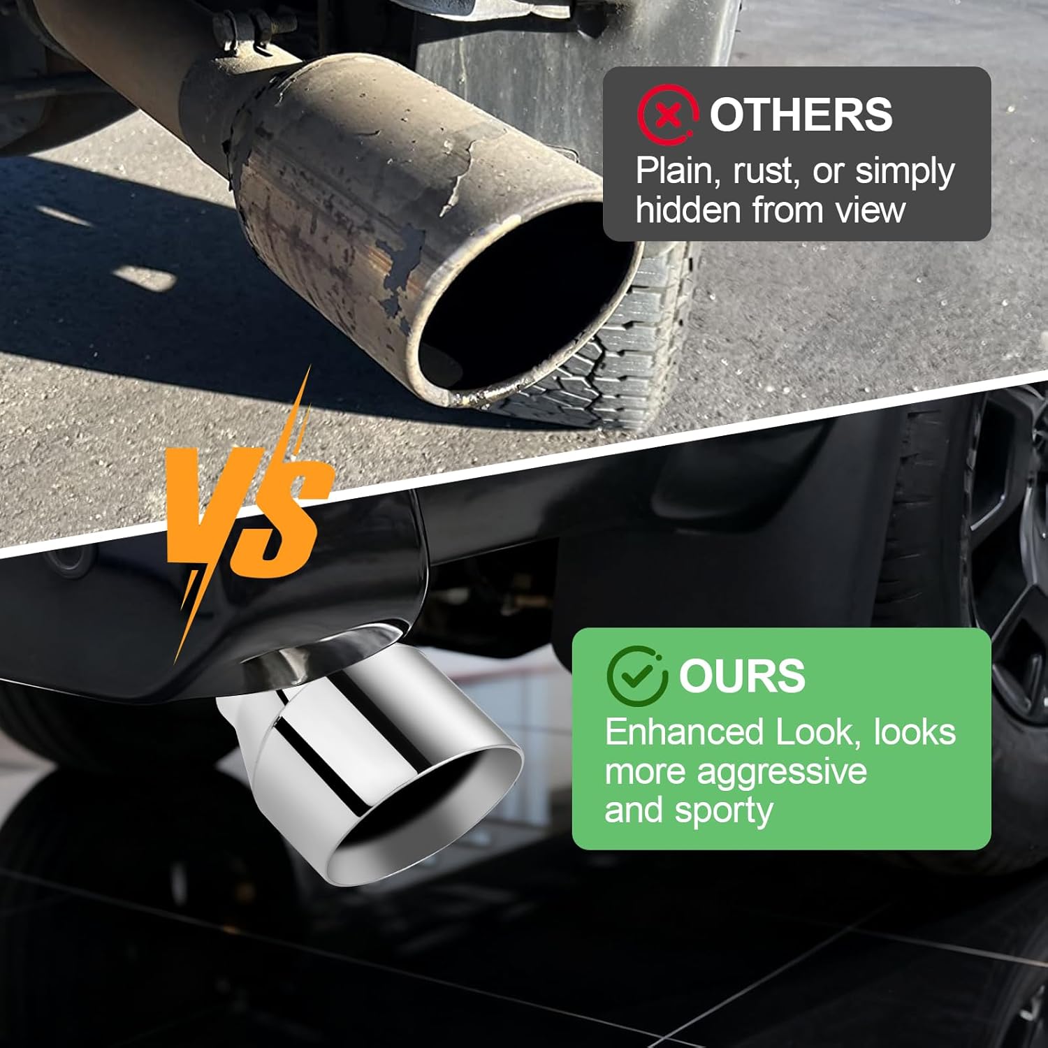 Exhaust Tip 2.5" Inlet, 4" Outlet 5" Overall Length, Premium Stainless Steel Double Wall, Rustproof Polished Finish, Slant Angle Cut, Weld-On Installation, for Truck Diesel Tail Pipe,2 Pack