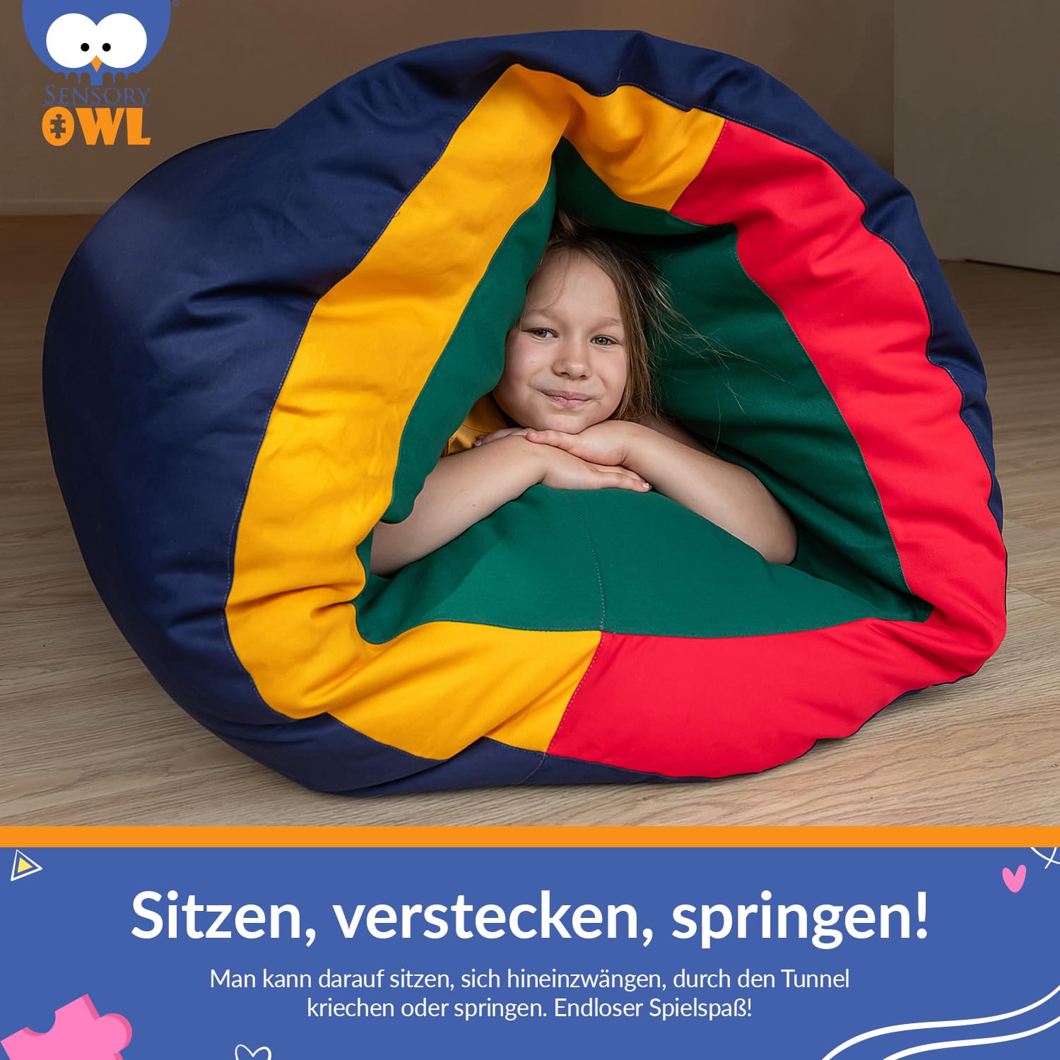 Sensorischer Tunnel Pouf Mit Füllung 2in1 Für Kinder 90 x 70 cm Sitzkissen Sinnestunnel Spieltunnel Polystyrol Kugeln Wasserdichter Bezug Stressabbau Autismus ADHD Hilfsmittel