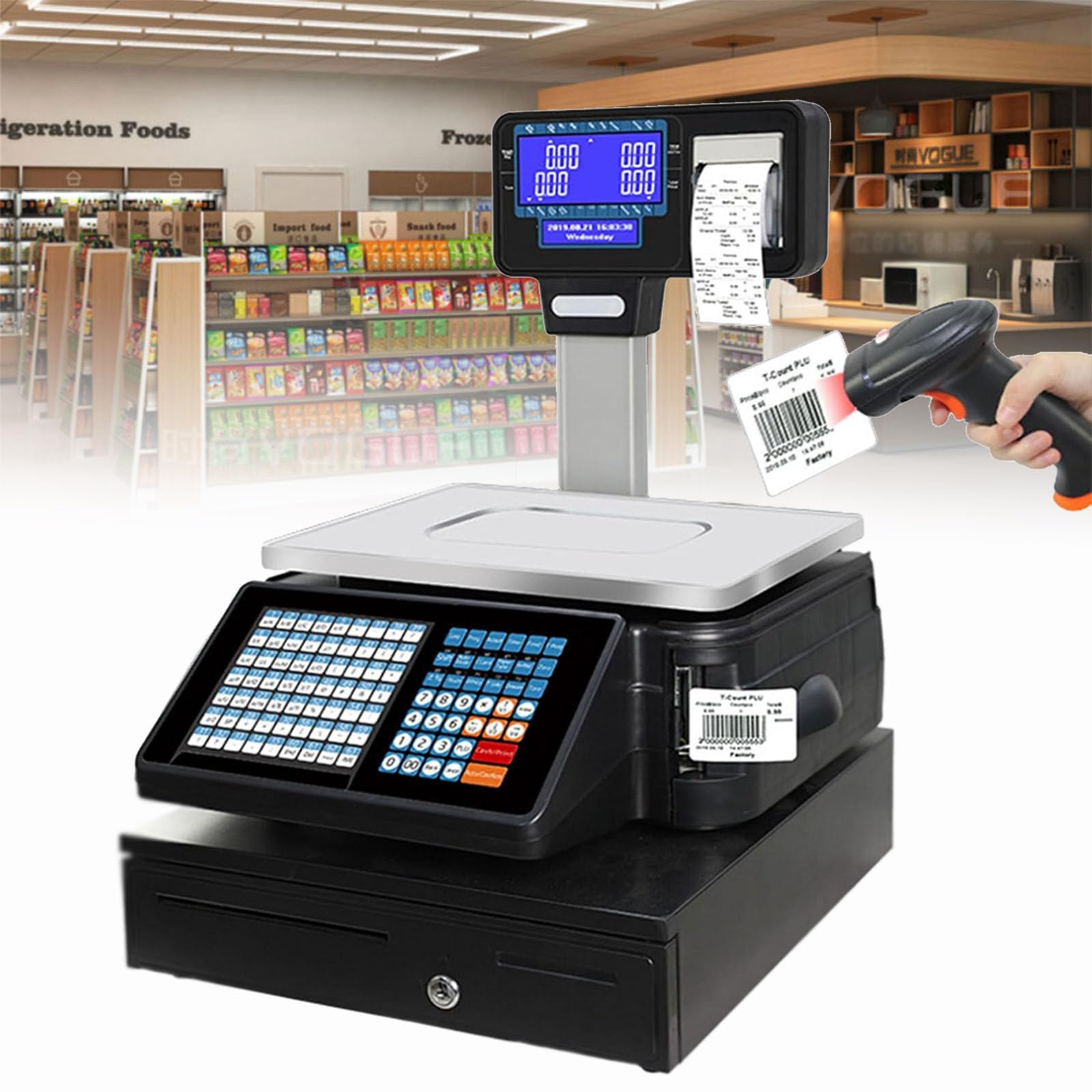Cyfrowa waga do drukowania etykiet cenowych waga kontrolna obliczenia detaliczne kod kreskowy druk dwustronny LCD podwójny wyświetlacz do ważenia produktów spożywczych mięsa, pojemność 29,9 kg